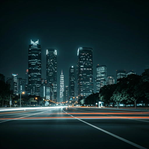 Blurred city lights through car window